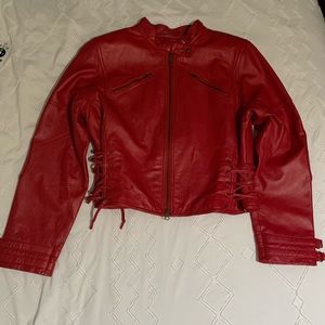 Thalia Sodi red leather jacket